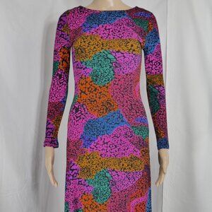 Farm Rio Rainbow Mix Midi Long Sleeve Jersey Dress Ribbed Knit Women's X Small
